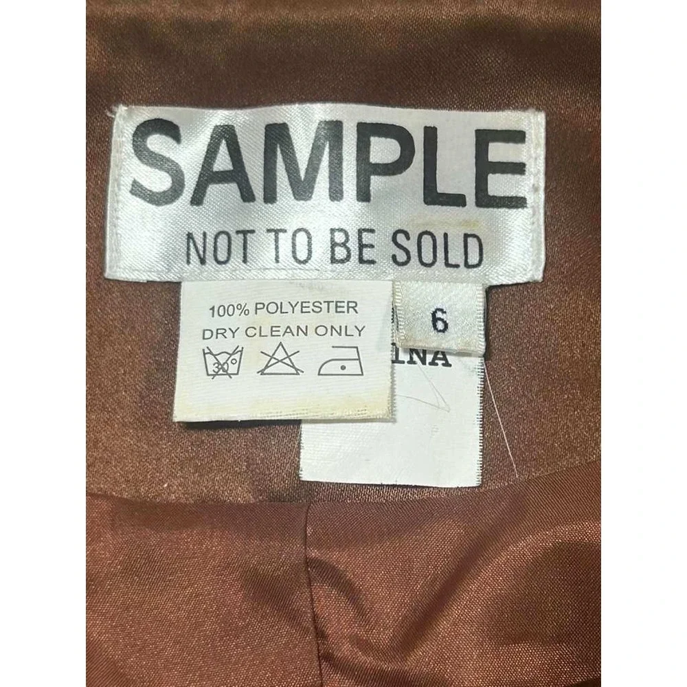 Sample Brown Satin Leaf Applique Rhinestone Blazer Jacket Size 6‎ Bronze Cream